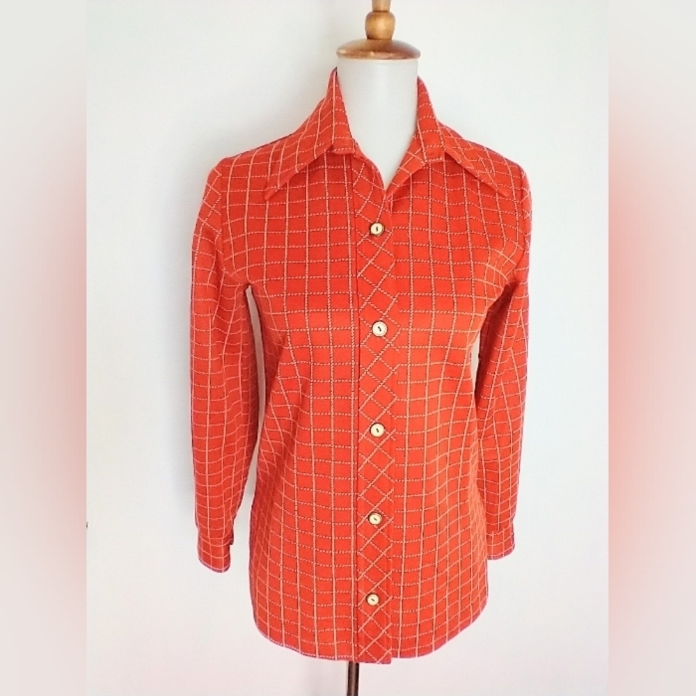 70s Poly Knit Button Down Blouse - image 4